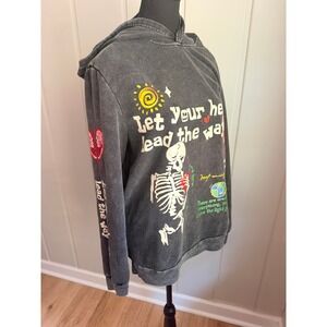 Romwe Skeleton Let Your Heart Lead The Way Washed Black Graphic Hoodie